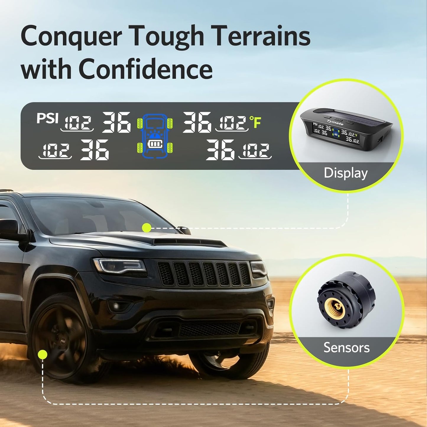 Tymate M12-3 Tire Pressure Monitoring System with Color Display Screen