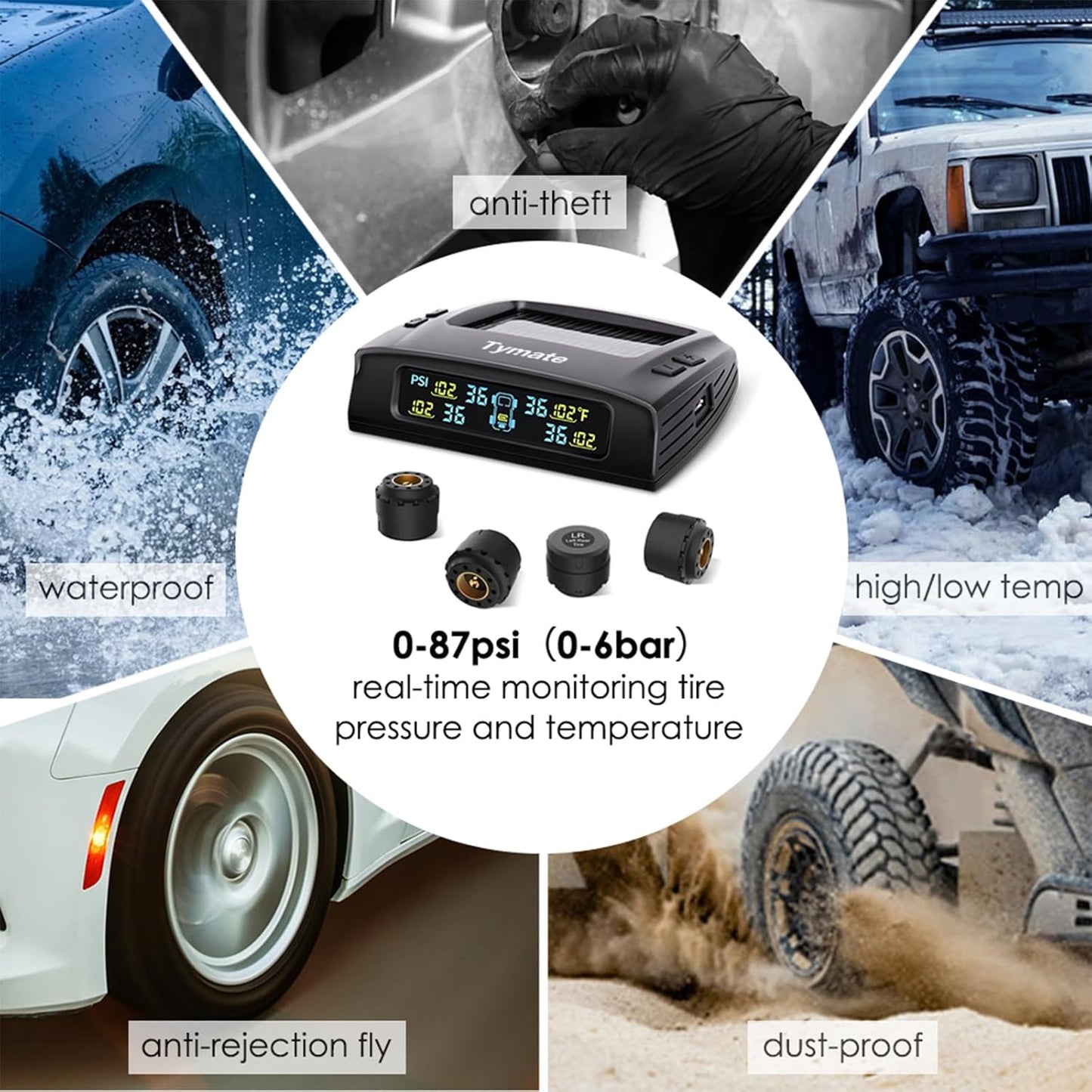 Tymate M7-3 Tire Pressure Monitoring System with Color LCD Display Screen